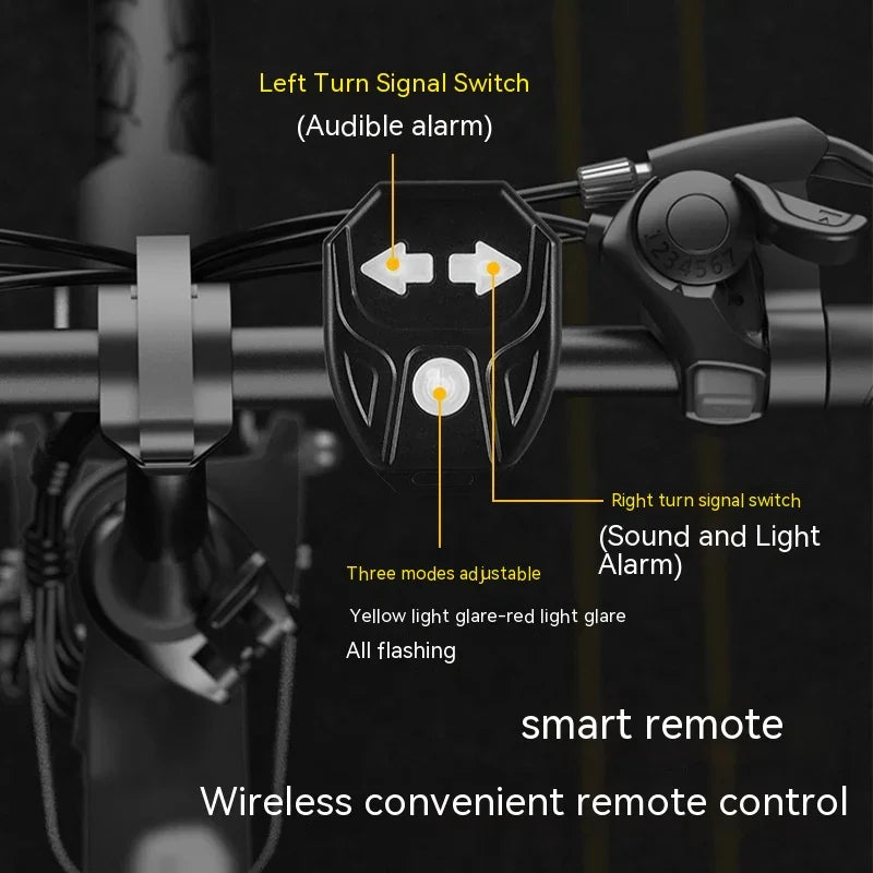 TrekGlow smart wireless bike remote for turn signals and alarms mounted on handlebars