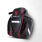 Black reflective bike saddle bag with red trim, ideal for urban micro-mobility riders