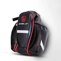 Black reflective urban bike seat bag with red trim, ideal for micro-mobility riders