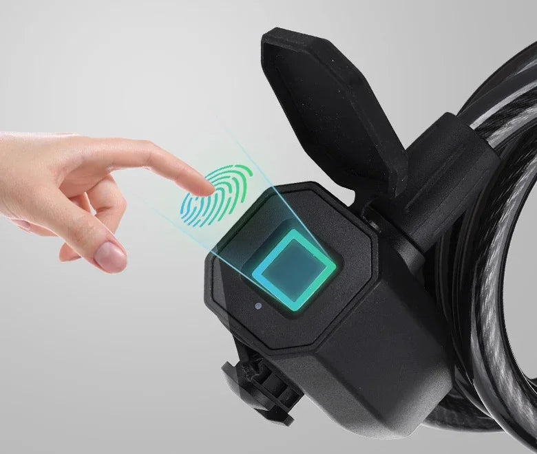 Hand unlocking TrekGlow smart bike lock with fingerprint sensor for urban rider safety