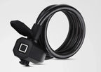 Black fingerprint bicycle lock with coiled cable, urban micro-mobility safety gear
