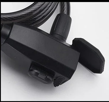 Black bike cable lock with cover, TrekGlow urban micro-mobility safety gear on white background