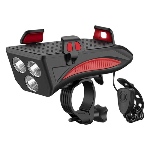TrekGlow smart bike headlight with mount, three LED lights, and handlebar control