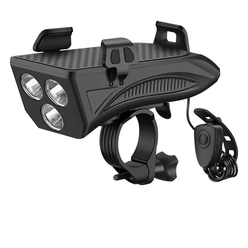 TrekGlow smart bike headlight with triple LED, handlebar mount, and remote switch