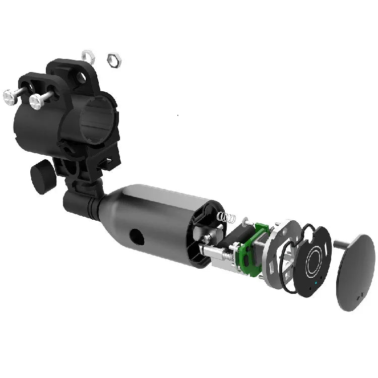 Exploded view of TrekGlow smart bike light showing internal safety tech components