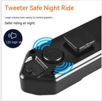 TrekGlow smart bike horn for urban micro-mobility, black device with alert sound icons.