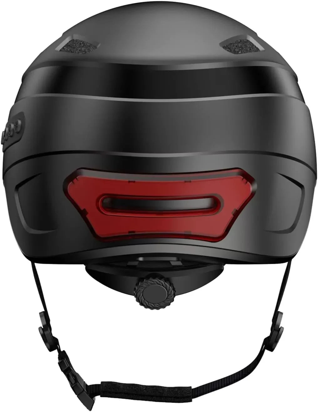 Black smart urban bike helmet with red rear LED light, safety gear by TrekGlow