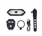 TrekGlow smart bike tail light kit with remote, USB cable, strap, and mounting ring