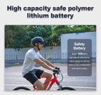 Urban cyclist wearing TrekGlow smart helmet riding red bike for outdoor safety and comfort