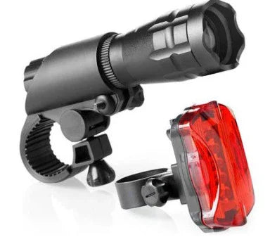 TrekGlow bike headlight and rear LED taillight set for urban rider safety and visibility