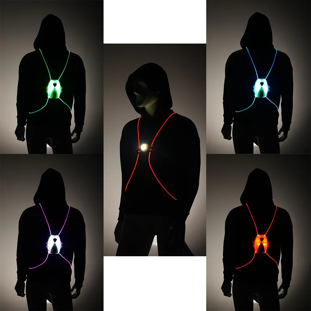 LED safety vest for urban riders, glowing in multiple colors for nighttime visibility.