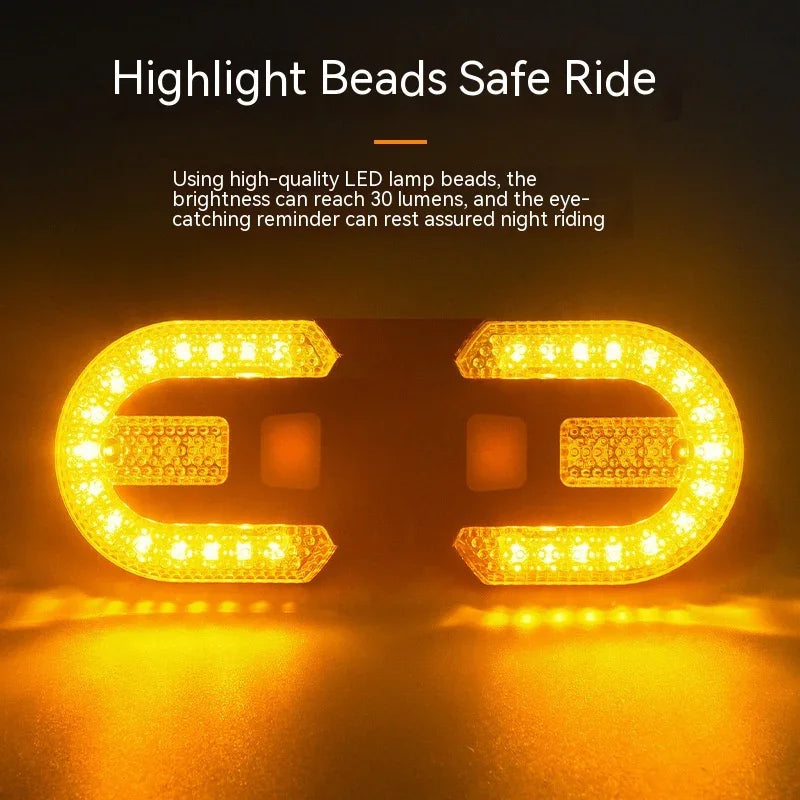 TrekGlow high-visibility LED bike safety light glowing bright yellow for night riding.