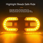 TrekGlow high-visibility LED bike safety light glowing bright yellow for night riding.