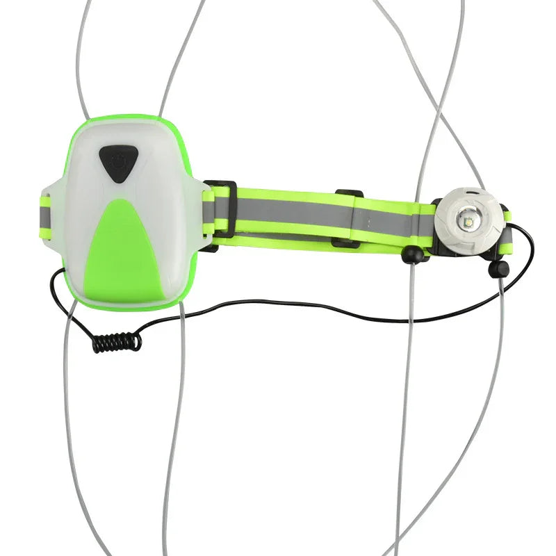 Reflective neon green safety belt with LED light for urban cycling by TrekGlow