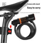 Bike seat with mounted combination cable lock, ideal for urban micro-mobility safety.