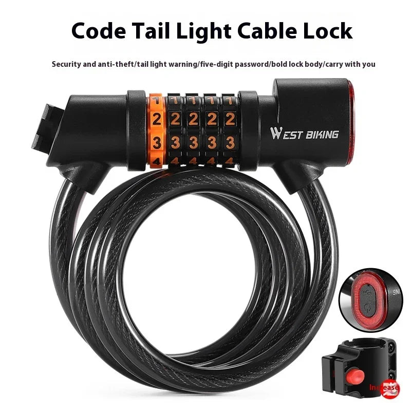 Combination code tail light cable lock for bikes, anti-theft gear by TrekGlow